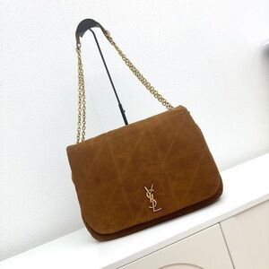 Yves Saint Laurent Tan Suede Shoulder Bag with Gold Chain